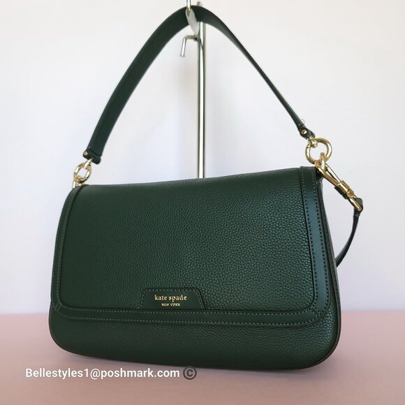 KATE SPADE Hudson Pebbled Leather Medium Flap Convertible Shoulder Bag-Northern⭐ - Picture 4 of 16